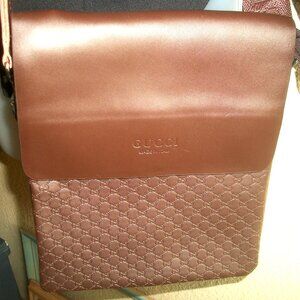 NWOT ""GG-Logo"-Embossed-PVC Large Brown Crossbody Messenger Bag NOT GUCCI